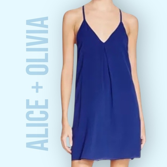 Alice + Olivia Silk Mini Dress Women’s Small Blue Fierra Shift Lined Y-Back - Picture 1 of 14